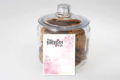 Pink Hearts and Flowers Birthday Cookie Jar