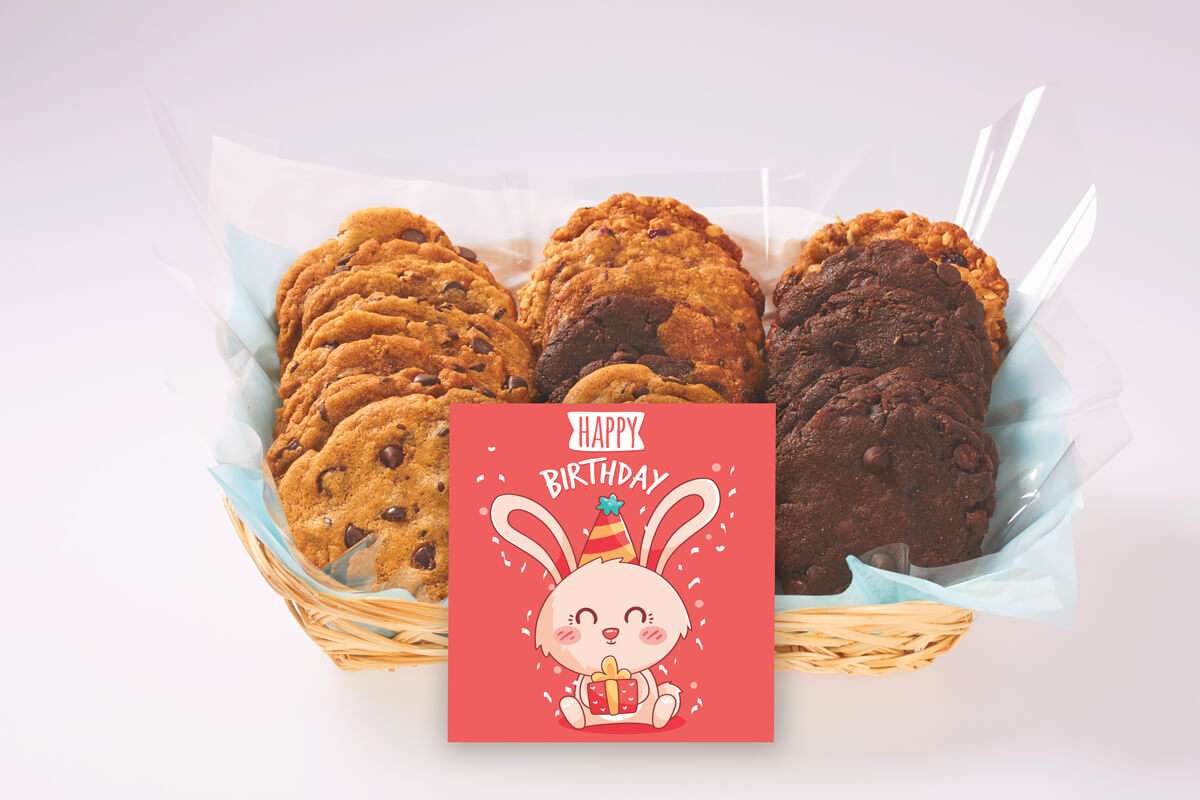 Bunny With Present Birthday Cookie Gift Basket