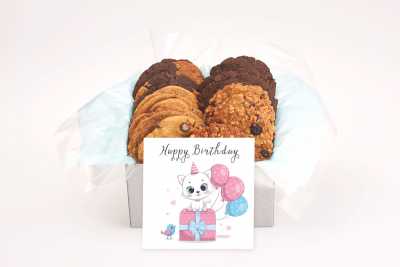 Cat with Blue Bird Happy Birthday Cookie Gift Box