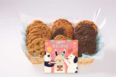 Dog Panda and Rabbit Birthday Cookie Basket