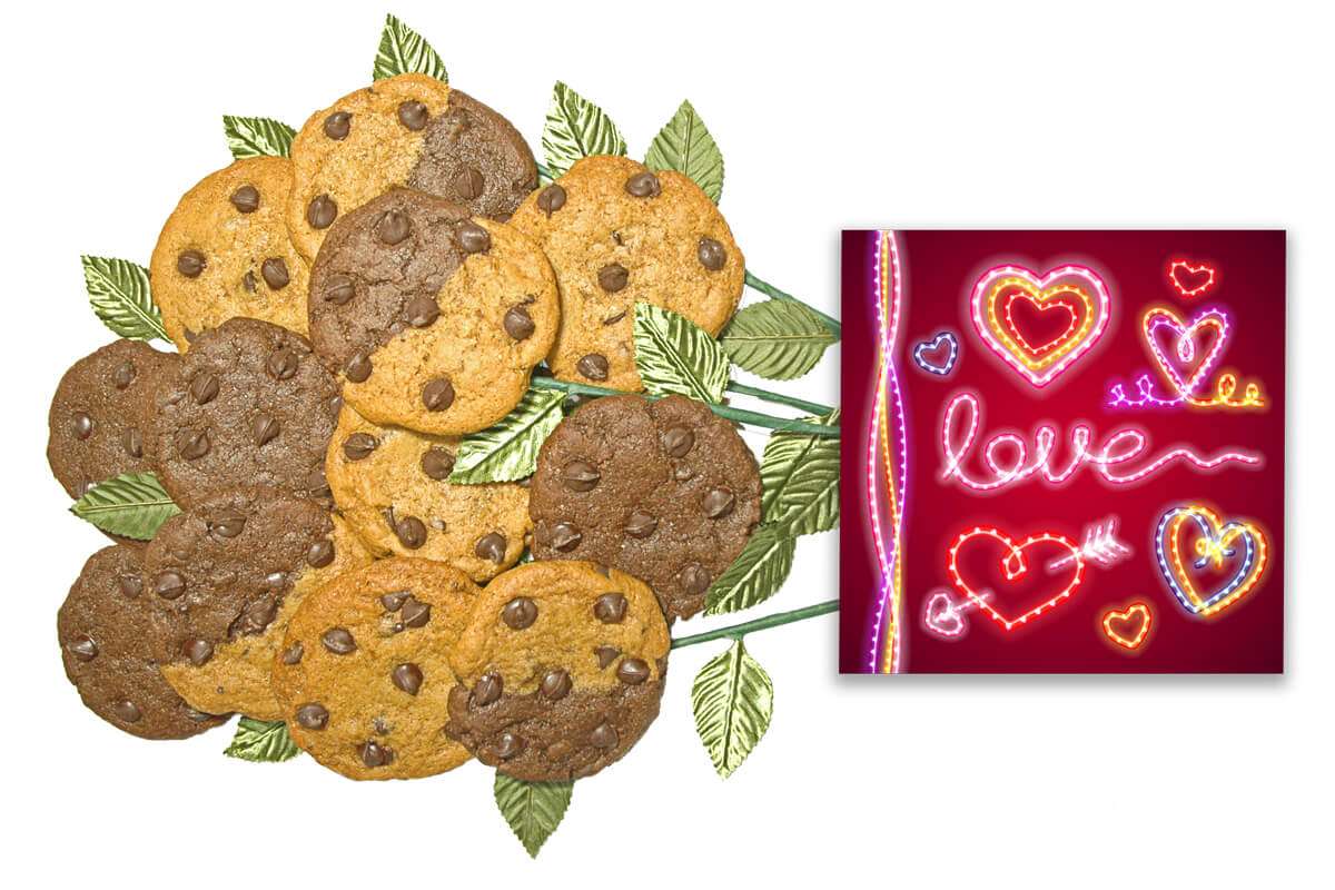 Glowing Heart and Love Cookie Flower Bouquet