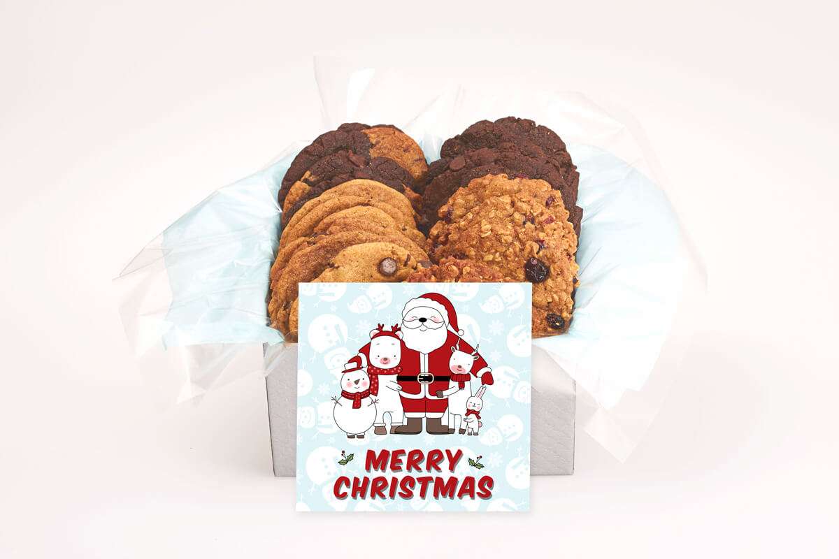 Smiling Santa with helpers Cookie Gift Box