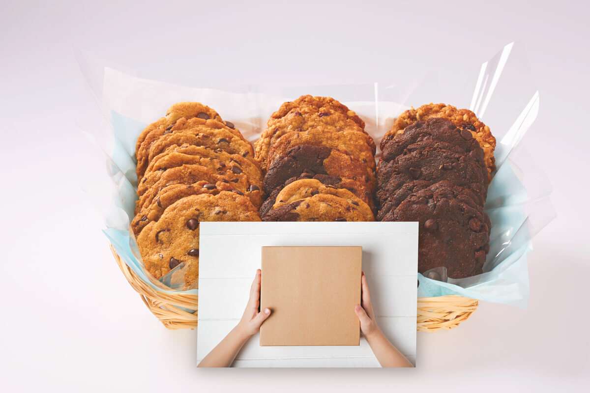 Paper Box in Hands Cookie Gift Basket