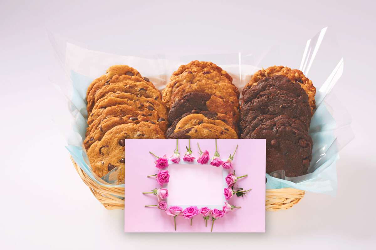 Pink Roses Framed Cookie Gift Basket